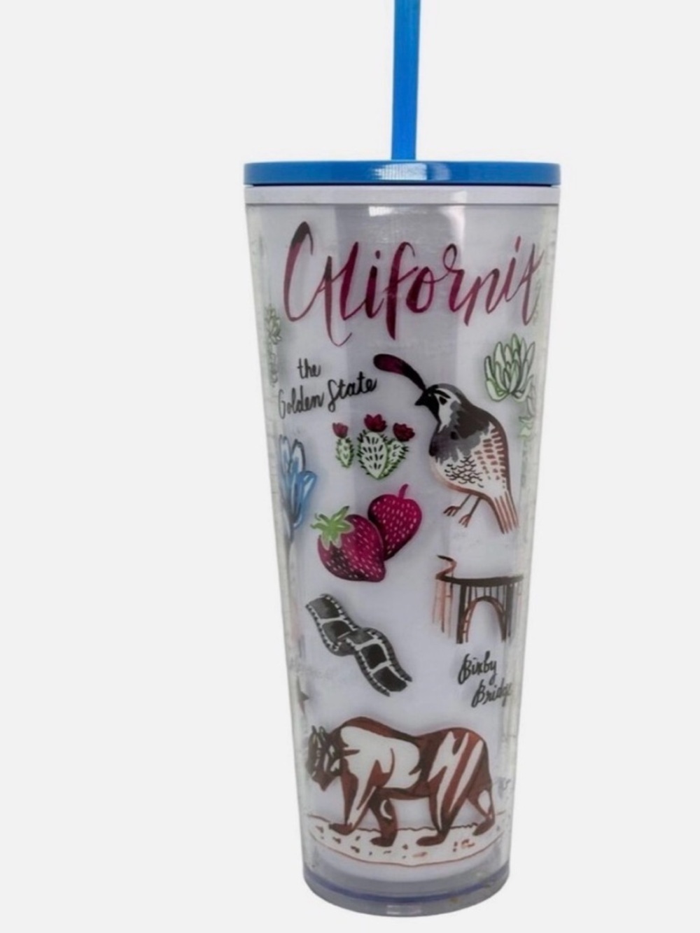 Starbucks California Illustrated Tumbler - Blue Lid and Straw, Pink Accents